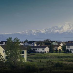 Neighborhood with mountains in the background